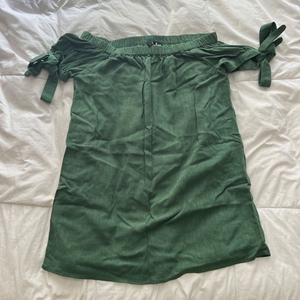 Lulus Al Fresco Evenings Olive Green Off-the-Shoulder Dress Size XS